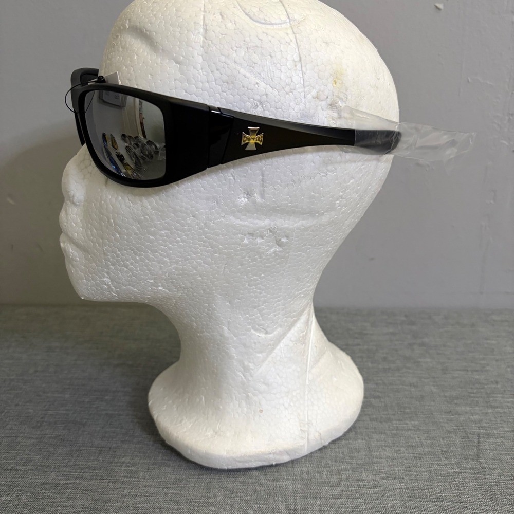 Choppers Sunglasses Mens OS Matte Black Silver Mirror Wrap Biker UV400 8CP6776